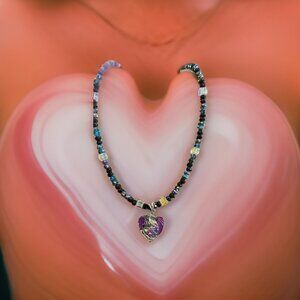 Purple/Black /Crystal Necklace w Dragon pendant  20 inch